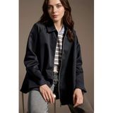 DeFacto Loose Fit Gabardin Trençkot, S, Loose Fit Gabardin Trençkot, Lacivert-NV253, Kadın