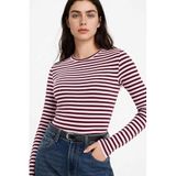 DeFacto Loose Fit Kayık Yaka Ribana Uzun Kollu Tişört, XS, G8089AX26SP, Pembe-PN74, Kadın