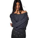 DeFacto Loose Fit Omzu Açık Uzun Kollu Tişört, XL, G8437AX25WN, Antrasit-AR191, Kadın