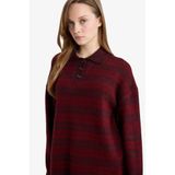DeFacto Loose Fit Polo Yaka Çizgili Triko Kazak Tunik, M, G7240AX25CW, Bordo-BR452, Kadın