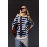 DeFacto Loose Fit Polo Yaka Sweatshirt, 2XL, G9724AX26SP, Mavi-BE744, kadın