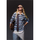 DeFacto Loose Fit Polo Yaka Sweatshirt, S, G9724AX26SP, Mavi-BE744, kadın