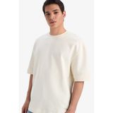 DeFacto Loose Fit Rahat Kesim Bisiklet Yaka Ağır Kumaş Basic Düz Kısa Kollu Tişört, XS, B4844AX25AUER235-218052, Ekru, Erkek