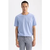 DeFacto M7666AZ23SP Mavi-BE103 Regular Fit Bisiklet Yaka Basic Kısa Kollu %100 Pamuk Erkek T-shirt