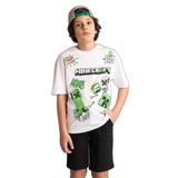 DeFacto Minecraft Baskılı Oversize Erkek Çocuk Tişört, 7-8 Yaş, G8885A826SM, Beyaz-WT34, Erkek Çocuk