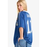 DeFacto MLS Oversize Geniş Kalıp Sırt Baskılı Kısa Kollu Spor Tişört, L, G0481AX25AU, Lacivert-NV1, Kadın