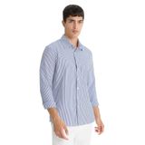 DeFacto Modern Fit Polo Yaka Çizgili Krinkıl Uzun Kollu Gömlek, S, D6003AX25AU, Beyaz, Erkek