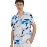 DeFacto Modern Fit Polo Yaka Desenli Keten Görünümlü Yazlık Kısa Kollu Gömlek, L, E1206AX25SM, İndigo-IN147, Erkek