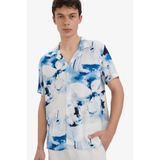 DeFacto Modern Fit Polo Yaka Desenli Keten Görünümlü Yazlık Kısa Kollu Gömlek, S, E1206AX25SM, İndigo-IN147, Erkek