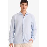 DeFacto Modern Fit Polo Yaka Dokuma Uzun Kollu Gömlek, L, D7246AX26SP, Mavi-BE177, Erkek