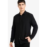 DeFacto Modern Fit Polo Yaka Dokuma Uzun Kollu Gömlek, L, D7246AX26SP, Siyah, Erkek