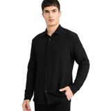 DeFacto Modern Fit Polo Yaka Dokuma Uzun Kollu Gömlek, M, D7246AX26SP, Siyah, Erkek