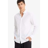 DeFacto Modern Fit Polo Yaka Krinkıl Uzun Kollu Gömlek, S, F1767AX25AU, Beyaz-WT34, Erkek