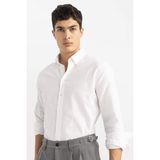 DeFacto Modern Fit Polo Yaka Petek Dokulu Basic Düz Uzun Kollu Siyah Gömlek - 3XL - Beyaz-WT34