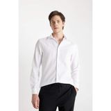 DeFacto Modern Fit Polo Yaka Poplin Uzun Kollu Gömlek, S, R4340AZNS, Beyaz-WT60, Erkek