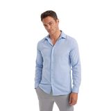 DeFacto Modern Fit Polo Yaka Poplin Uzun Kollu Gömlek, S, R4340AZNS, Mavi-BE809, Erkek