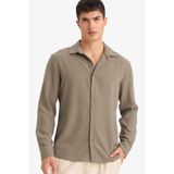 DeFacto Modern Fit Polo Yaka Uzun Kollu Gömlek, L, F9886AX26SP, Haki-KH403, Erkek