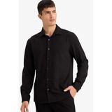 DeFacto Modern Fit Polo Yaka Uzun Kollu Gömlek, S, F9886AX26SP, Siyah-BK27, Erkek