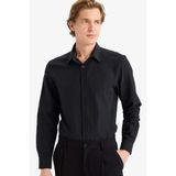 DeFacto Modern Fit Polo Yaka Uzun Kollu Gömlek, S, G0375AX26SP, Siyah-BK27, Erkek