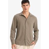 DeFacto Modern Fit Polo Yaka Uzun Kollu Gömlek, XL, F9886AX26SP, Haki-KH403, Erkek