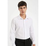 DeFacto Modern Kesim Krinkıl Kumaş Gofre Desenli Uzun Kollu Gömlek, XS, 3173714, Beyaz, Erkek