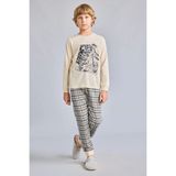 DeFacto Motosiklet Baskılı Ekose Regular Fit 2'li Pijama Takımı Erkek Çocuk H6686A826AU - Bej - 13 - 14 Yaş
