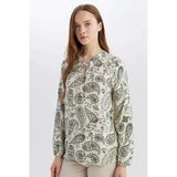 Defacto N1809 Siyah Regular Fit Apaş Yaka Desenli Uzun Kollu Bluz
