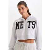 DeFacto NBA Brooklyn Nets Crop Kalın Fermuarlı Sweatshirt D2362AX24AU