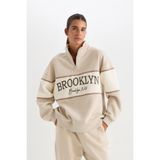DeFacto NBA Brooklyn Nets Oversize Geniş Kalıp Dik Yaka Fermuarlı Kalın Sweatshirt D2428AX24AU