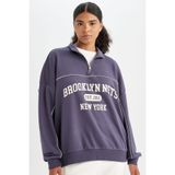DeFacto NBA Brooklyn Nets Oversize Geniş Kalıp Yarım Fermuarlı Dik Yaka Sweatshirt C8246AX24AU