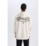 DeFacto NBA Brooklyn Nets Oversize Kapüşonlu Skuba Dalgıç Kumaş Sweatshirt, XL, D6711AX25SP, Bej-BG662, erkek