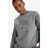 DeFacto NBA Los Angeles Lakers Bisiklet Yaka Sweatshirt, L, F8216AX25WN, Gri-GR362, kadın