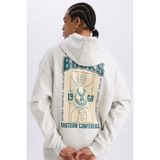 Defacto NBA Milwaukee Bucks Oversize Geniş Kalıp Kapüşonlu Sırt Baskılı Kalın Sweatshirt, M, D6699AX25SP, Gri, Erkek