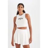 DeFacto NBA New York Knicks Cropped Fit Bisiklet Yaka Ribana Atlet, L, C6316AX24HS, Ekru-ER105, Kadın