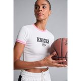 DeFacto NBA New York Knıcks Lisanslı Slım Fıt Bisiklet Yaka Sporcu Ribana Kısa Kollu Ekru Tişört H9406AX26HS