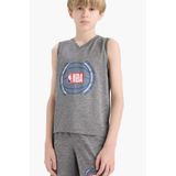 DeFacto NBA Wordmark V Yaka Atlet Erkek Çocuk, 11/12 Yaş (152cm), E4847A825HS, Gri