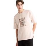 DeFacto Nefes Alabilen Loose Fit Baskılı Tişört, S, G4275AX26SM, Ekru-ER218, Erkek