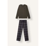 Defacto New Regular Fit V Yaka Uzun Kollu Ekose 2li Pijama Takımı I2975ax26aukh148 Haki-kh148
