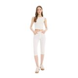DeFacto Normal Bel Dokuma Kapri Pantolon, 34, B9173AX24SM, Beyaz-WT1, Kadın