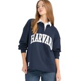 DeFacto Okula Dönüş Harvard University Oversize Polo Yaka Baskılı Kalın Kumaş Sweatshirt, M, G3692AX25AU, Lacivert-NV1, kadın