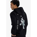DeFacto One Piece Boxy Fit Kapüşonlu Sırt Baskılı Sweatshirt, L, E9321AX25AU, Siyah-BK81, erkek