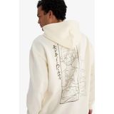 DeFacto One Piece Boxy Fit Kapüşonlu Sırt Baskılı Sweatshirt, XS, E9317AX25AU, Ekru-ER235, erkek