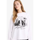 DeFacto Overshirt Fit Bisiklet Yaka Atatürk Baskılı Kalın Uzun Kollu Sweatshirt, M, G6254AX25WN, Beyaz-WT32, kadın