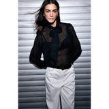 DeFacto Overshırt Fit Fular Yaka Simli Çapraz Dokuma Bluz G7960AX26SP - Siyah-BK81 - XL