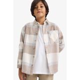 DeFacto Overshirt Fit Polo Yaka Ekose Desenli Flanel Uzun Kollu Gömlek Erkek Çocuk G4505A825 CW