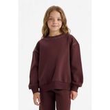 Defacto Overshirt Fit Taşlı İçi Yumuşak Tüylü Sweatshirt Kız Çocuk, 7/8 Yaş (128cm), G6262A825WN, Kahve, kız-çocuk