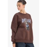 DeFacto Oversize Baskılı Sweatshirt, XL, G6890AX25WN, Kahve, kadın