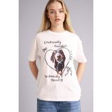 DeFacto Oversıze Baskılı T-Shirt Beyaz, L, G9624AX26SM, Beyaz-WT32, Kadın