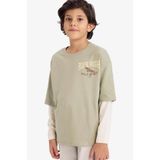 DeFacto Oversize Baskılı Yeşil Erkek Çocuk Uzun Kollu T-shirt G6323A8/GN497