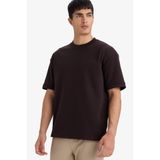 DeFacto Oversize Bisiklet Yaka Kısa Kollu T-Shirt Kahverengi, M, B6494AX26SP, Kahve-BN337, Erkek